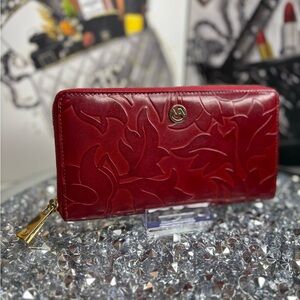 Valentina red embossed leather wallet NWOT